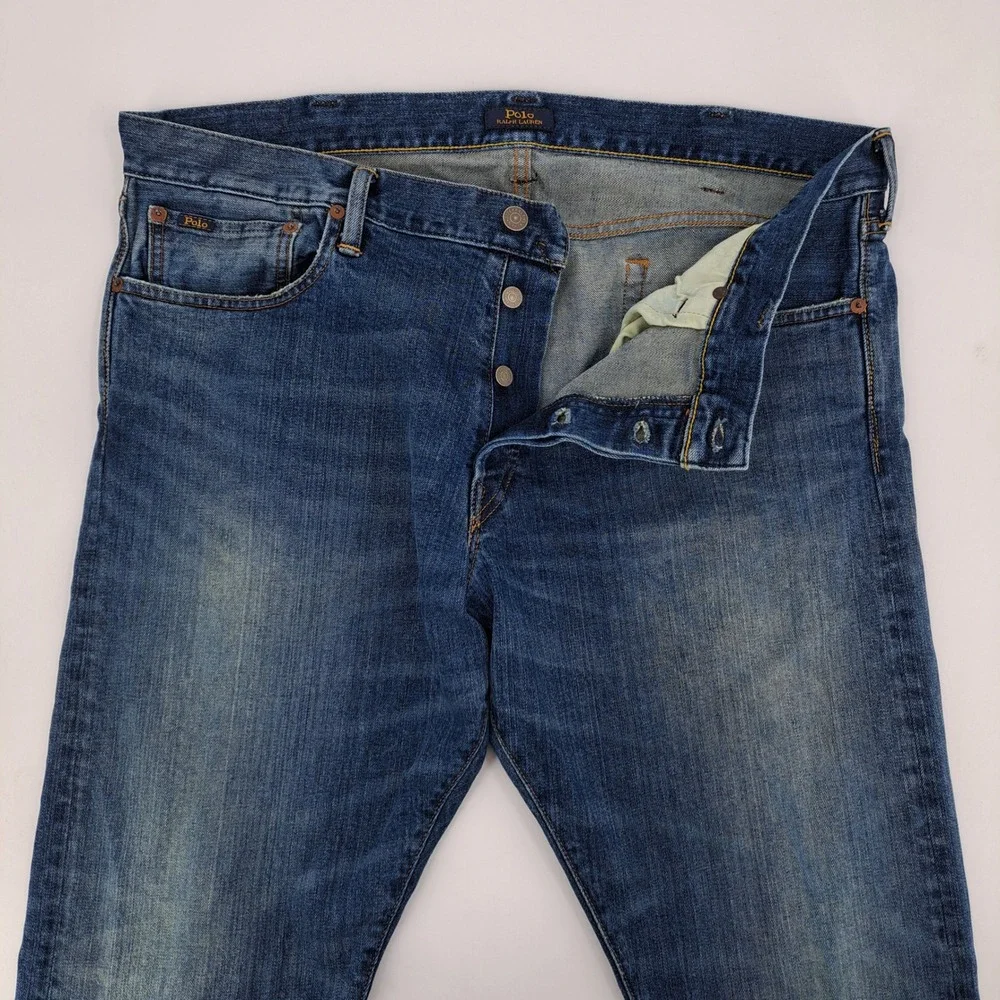 Polo Ralph Lauren Sullivan Slim Jeans Mens 38x32 Cotton Blue Faded Button Fly